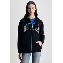 Ucla Joyce Siyah Kapüşonlu ve Fermuarlı Aplikeli Standard Fit Kadın Sweatshirt