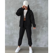 Amor Face Özel Tasarım Kapüşonlu Tam Fermuarlı 3 Iplik Şardonlu %100 Pamuk Kadın Eşofman Takımı