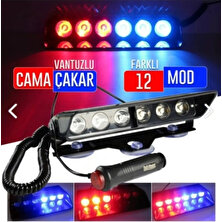 Tiger Marketing S6 Cam Içi Vantuzlu Polis Çakar 6 Ledli Kırmızı Mavi 12 Mod Çakmaklık Girişli