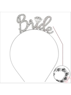 Süsle Bebek ve Parti Kristal Parlak Taşlı, Metal Bride Taç - Gümüş