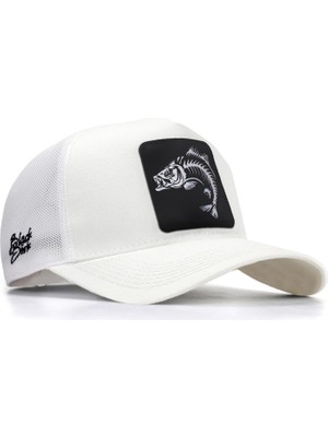 BlackBörk V1 Trucker Balık - 1 Kod Logolu Unisex Beyaz Şapka (Cap)