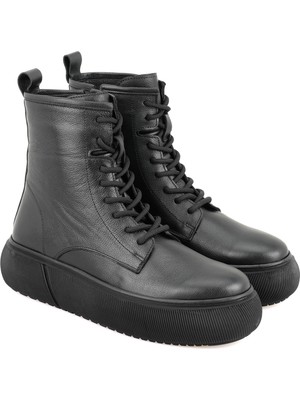 Desa Juno Siyah Kadın Fermuarlı Deri Bot