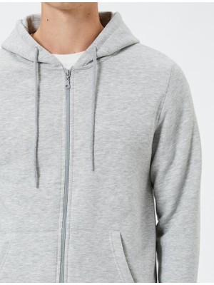 Koton Fermuarlı Kapşonlu Sweatshirt Şardonlu Cep Detaylı