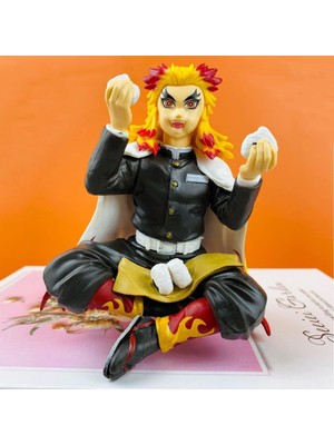 Anime Demon Slayer Kyojuro Rengoku 10 cm Oturan Karakter Figür Oyuncak Biblo