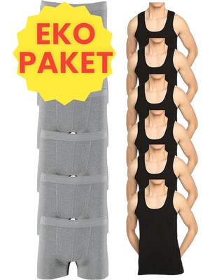 Tezzgelsin Eko Set 12'li Paket Erkek Iç Çamaşır Seti 6 Adet Atlet 6 Adet Boxer