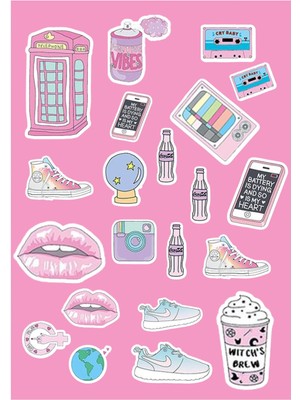 Anime Marketi Pink Aesthetic Sticker Seti - Ajanda - Laptop - Telefon Sticker Seti 17 Adet