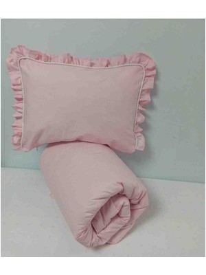 Ege Home Bebek Yorgan ve Fırfırlı Yastık Kılıfı Seti  Koyu Pudra