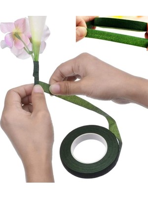 Nettenevime 3lü Set Çiçekçi Bandı Yeşil Renk Yapay Çiçek Latex Köpük Çiçek Sapı Sarma Yeşil Bant 30METRE