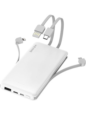 SHAZA 10.000 Mah Kendinden Kablolu Taşınabilir Şarj Cihazı Beyaz