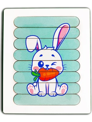 Kalides Montessori Eğitici Ahşap Puzzle - Şerit Puzzle - Sevimli Tavşan