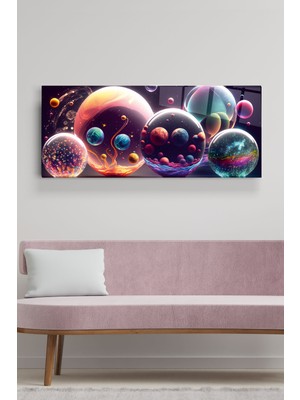 Hinora Renkli Gezegenler Cam Tablo, Dekoratif Cam Tablo