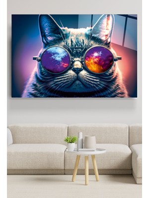 Hinora Gözlüklü Kedi Cam Tablo, Dekoratif Cam Tablo