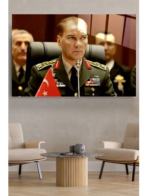 Hinora Atatürk Portresi - Yapay Zeka Tasarımlı Cam Tablo, Dekoratif Cam Tablo