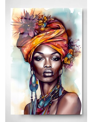Hinora Afrikalı Kadın Cam Tablo, Dekoratif Cam Tablo