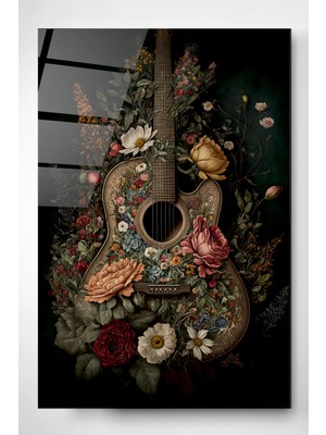 Hinora Çiçekli Gitar Cam Tablo, Dekoratif Cam Tablo