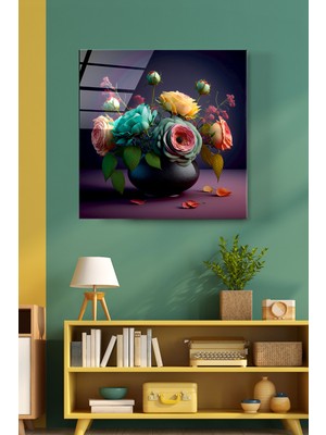 Hinora Vazo Çiçekleri Cam Tablo, Dekoratif Cam Tablo