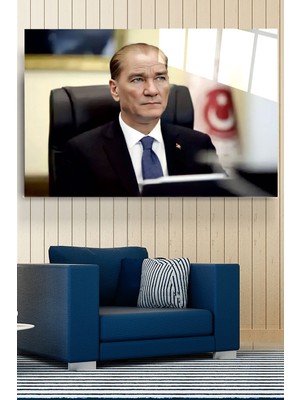 Hinora Atatürk Portresi - Yapay Zeka Tasarımlı Cam Tablo, Dekoratif Cam Tablo