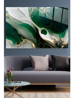 Hinora Green And Gold Cam Tablo, Dekoratif Cam Tablo