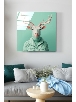 Hinora Geyik Portre Cam Tablo, Dekoratif Cam Tablo