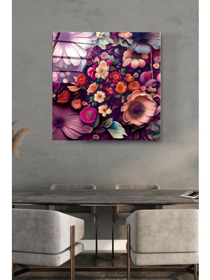 Hinora Çiçekler Cam Tablo, Dekoratif Cam Tablo