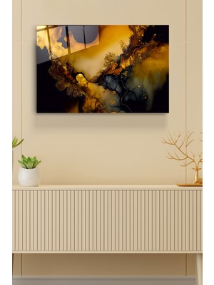 Hinora Gold Detay Soyut Cam Tablo, Dekoratif Cam Tablo