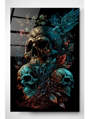 Hinora Skulls Cam Tablo, Dekoratif Cam Tablo