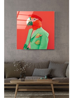 Hinora Papağan Portre Cam Tablo, Dekoratif Cam Tablo
