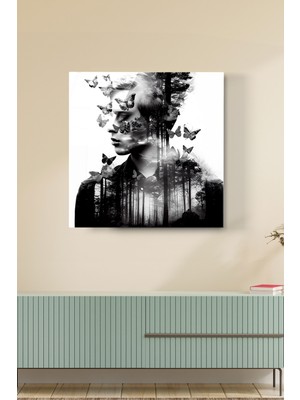 Hinora Butterfly Art Cam Tablo, Dekoratif Cam Tablo