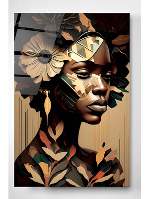 Hinora Afrikalı Kadın Cam Tablo, Dekoratif Cam Tablo