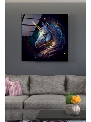 Hinora Tek Boynuzlu At Cam Tablo, Dekoratif Cam Tablo