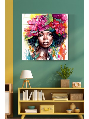 Hinora Afrikalı Kadın Cam Tablo, Dekoratif Cam Tablo
