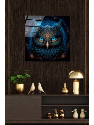 Hinora Blue Owl Cam Tablo, Dekoratif Cam Tablo