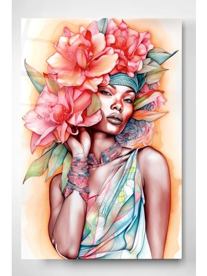 Hinora Afrikalı Kadın Cam Tablo, Dekoratif Cam Tablo