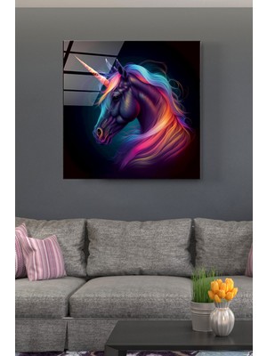 Hinora Tek Boynuzlu At Cam Tablo, Dekoratif Cam Tablo