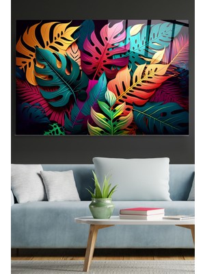 Hinora Tropikal Palmiye Cam Tablo, Dekoratif Cam Tablo