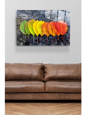Hinora Renk Geçişli Yapraklar Cam Tablo, Dekoratif Cam Tablo