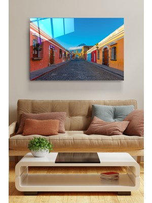 Hinora Renkli Evler Cam Tablo, Dekoratif Cam Tablo