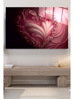 Hinora Pembe Kalp Cam Tablo, Dekoratif Cam Tablo