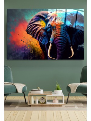 Hinora Colorful Elephant Cam Tablo, Dekoratif Cam Tablo