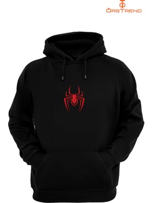 Ors Trend Spiderman Baskılı 3 Iplik Unisex Siyah Kapişonlu Sweatshirt