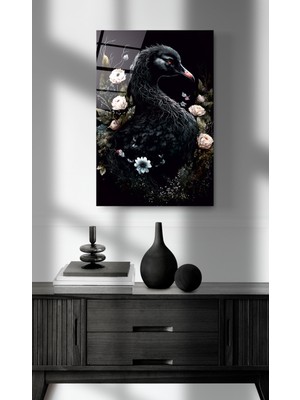Hinora Siyah Kuğu Cam Tablo, Dekoratif Cam Tablo