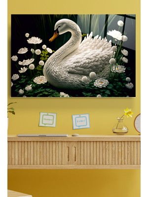 Hinora Beyaz Kuğu Cam Tablo, Dekoratif Tablo