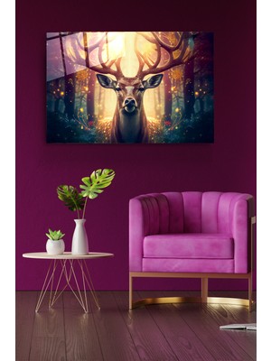 Hinora  Geyik Cam Tablo, Dekoratif Cam Tablo