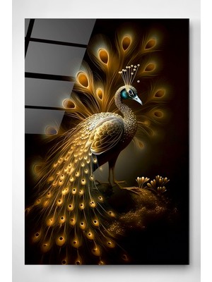 Hinora Altın Tavuskuşu Cam Tablo, Dekoratif Cam Tablo