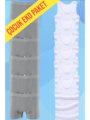 Tezzgelsin Eko Set 12'li Paket Erkek Çocuk Çamaşır Seti 6 Adet Atlet 6 Adet Boxer