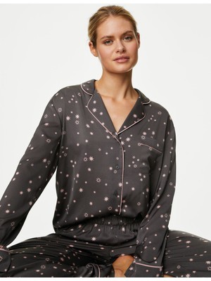 Marks & Spencer Dream Satin™ Yıldız Desenli Uzun Kollu Pijama Takımı