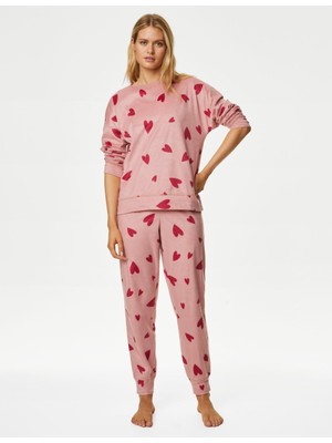 Marks & Spencer Kalp Desenli Uzun Kollu Polar Pijama Takımı