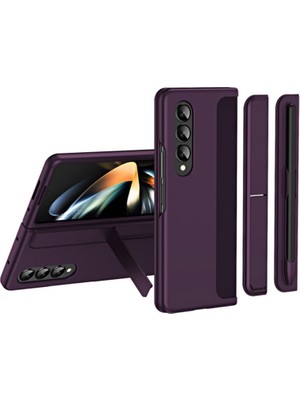 Smcase Samsung Galaxy Z Fold 4 Kılıf Standlı Veya Kalemli Lüx Sert Kapak Alp1 Mürdüm