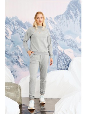 Kadın Uzun Kol İki İplik Gri Melanj Eşofman Takım C2T0N9O70
