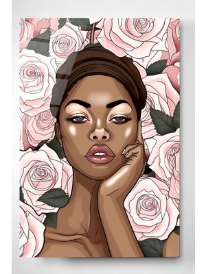 Hinora Afrikalı Kadın Cam Tablo, Dekoratif Cam Tablo
